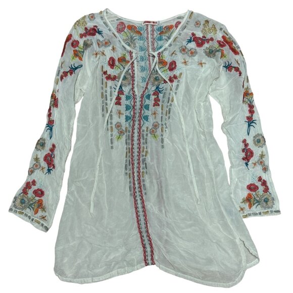 Johnny Was Autumn Bloom Embroidered Front Ties Long Sleeve Peasant Tunic Small - Picture 2 of 7